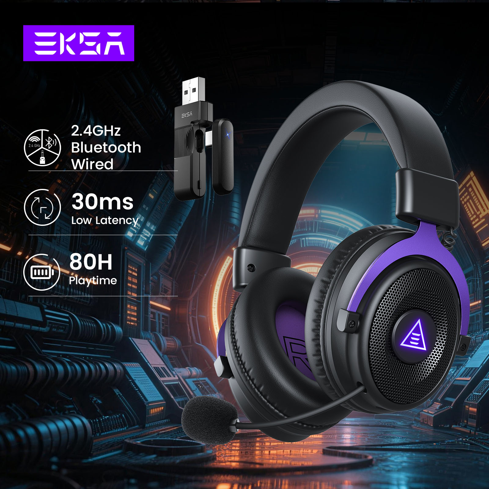 Gaming Headset Rgb - Auriculares Inalámbricos para Juegos EKSA E900